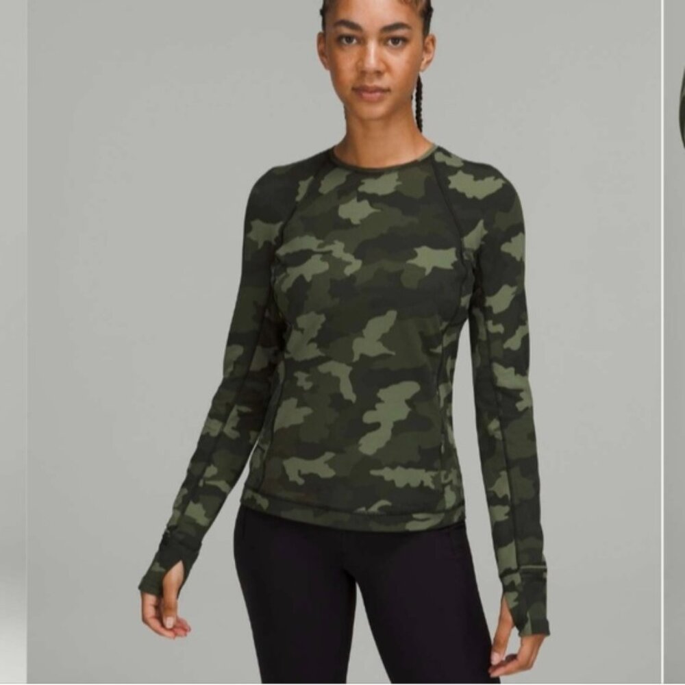 lululemon athletica Women's Long Sleeve Camo Crew - Green/Olive